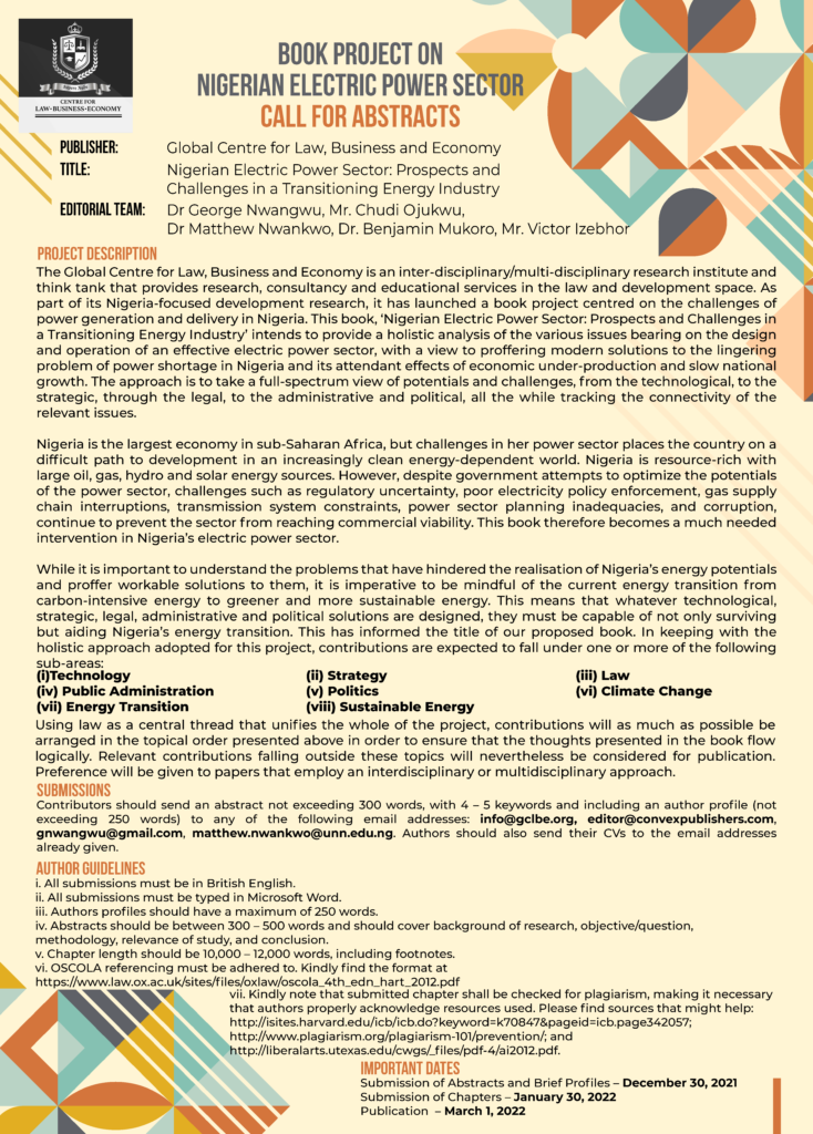 Book Project On Nigerian Electric Power Sector Call For Abstracts